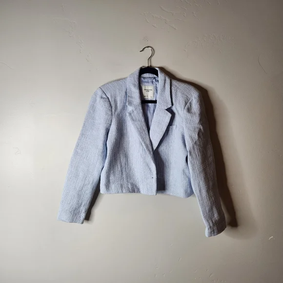 Abercrombie & Fitch Blue Tweed Cropped Blazer Size Large - Picture 2 of 7